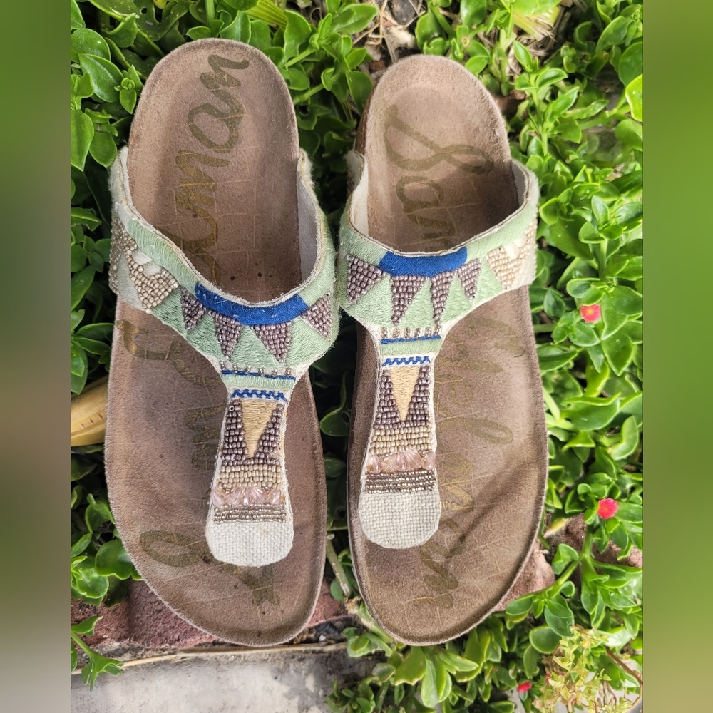Sam Edelman Green and Blue Beaded Sandals